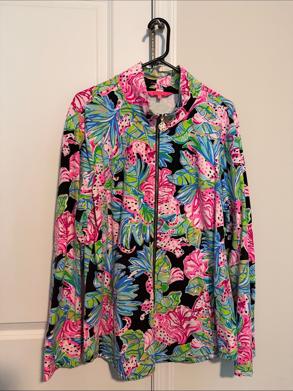 Lilly Pulitzer Pink Floral Zip Front Leona with Blue & Green Accents